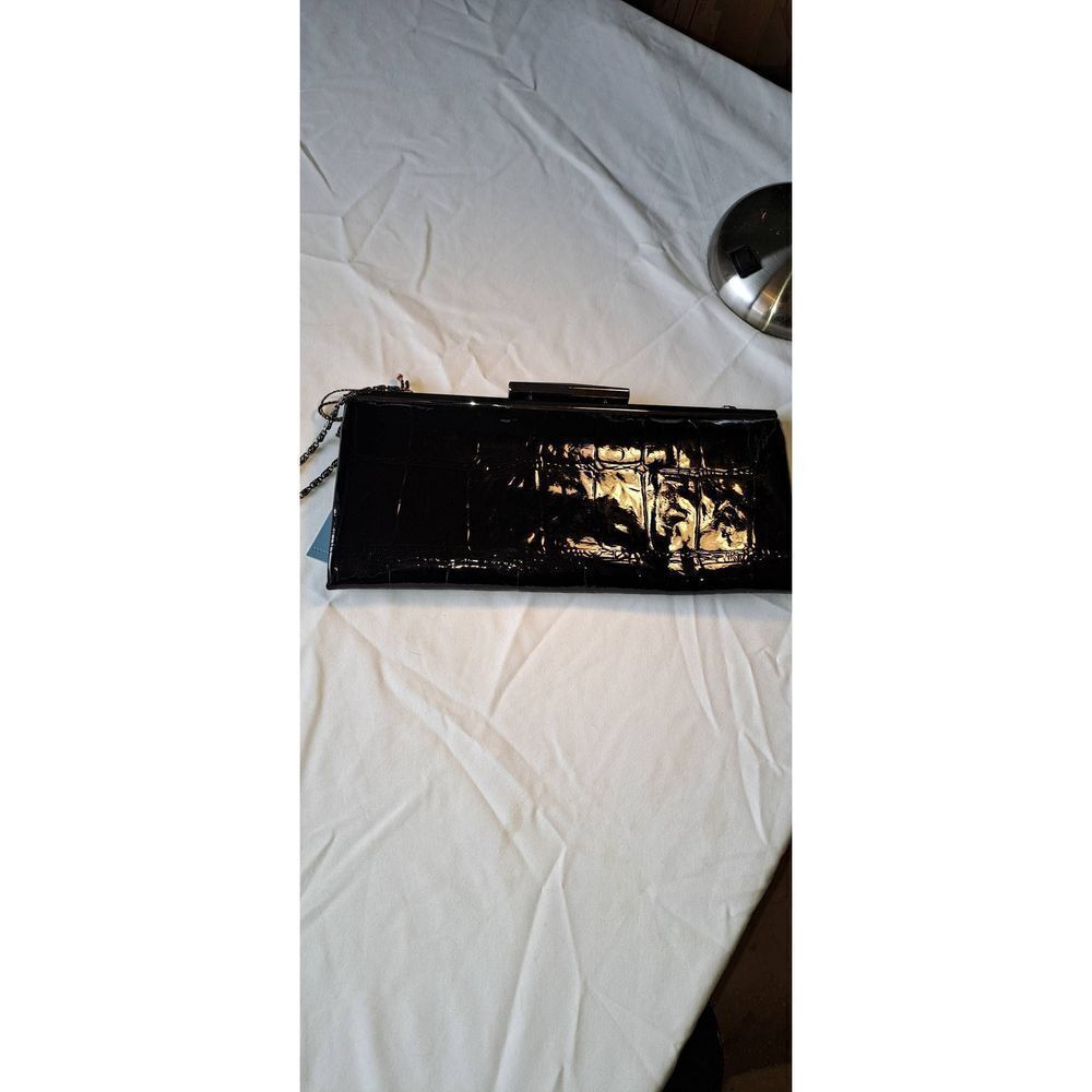 Black Patent Kate Landry Dressy Crossbody Bag NWT Faux Croc - Picture 7 of 9